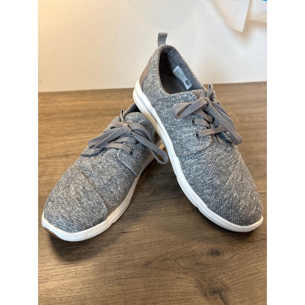 Womens TOMS Del Ray Gray White Lace Up Comfort Flat Sneaker Shoe Walking Size 7